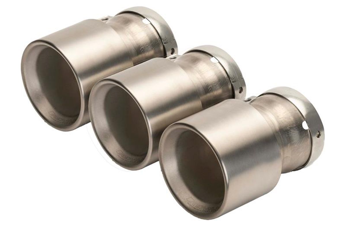 Remus Endrohr-Set mit 3 Titan-Endrohren One-Piece-Technology   100 mm  gebürstet (L=140mm, 33g),inkl. Volltitan-Schelle und Titan-Schraube für _Endroh