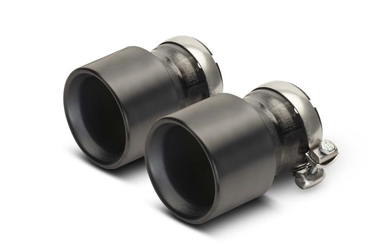 Remus Endrohr-Set links/rechts je 2 Titan-Endrohre One-Piece-Technology   100 mm schwarz PVD beschichtet(L=140mm, 33g),inkl. Volltitan-Schelle und Tit