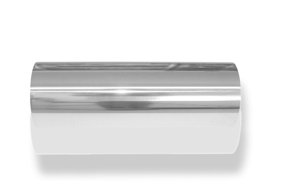 FoxAnschweißendrohr Typ 22 Ø 100 mm / Gesamtlänge: 300 mm  - rund / uneingerollt / gerade / mit poliertem Absorber (Innendurchmesser 63mm - Länge: ca. 140mm)