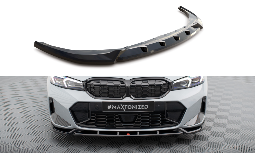 Maxton Design Street+ Spoilerlippe Front Ansatz V.1 passend für BMW 3er M340i / M-Paket G20 / G21 Facelift schwarz Hochglanz