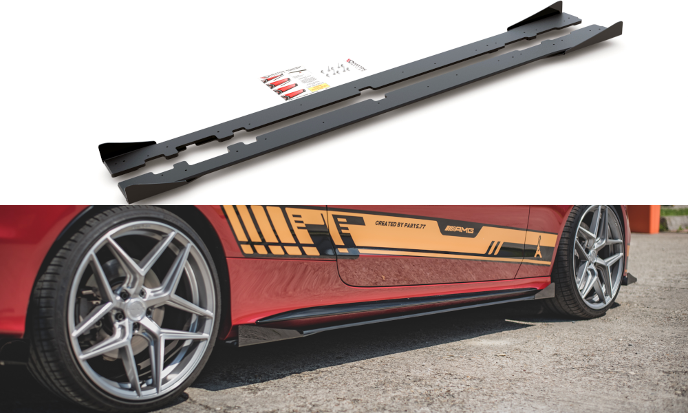 Maxton Design Street Pro Street+ Seitenschweller Leisten + Flaps passend für Mercedes-AMG C43 / AMG-Line Coupe C205 schwarz Hochglanz