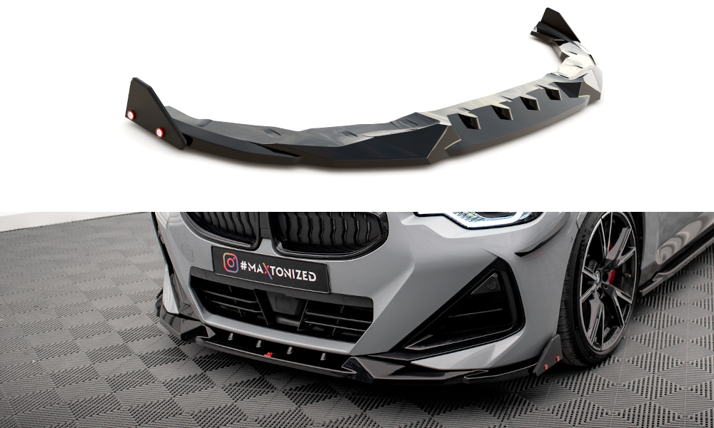 Maxton Design Street+ Spoilerlippe Front Ansatz V.2 + Flaps passend für BMW 2 Coupe M-Paket / M240i G42