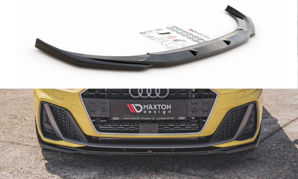 Maxton Design Street+ Spoilerlippe Front Ansatz V.2 passend für Audi A1 S-Line GB schwarz Hochglanz