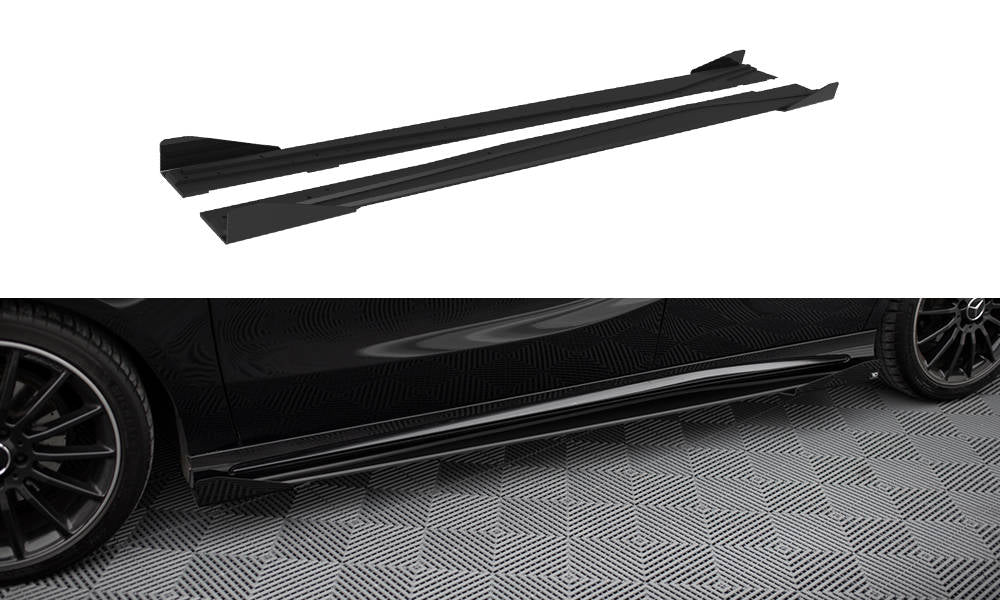 Maxton Design Street Pro Street+ Seitenschweller Leisten + Flaps passend für Mercedes-Benz A AMG-Line W176 Facelift schwarz Hochglanz