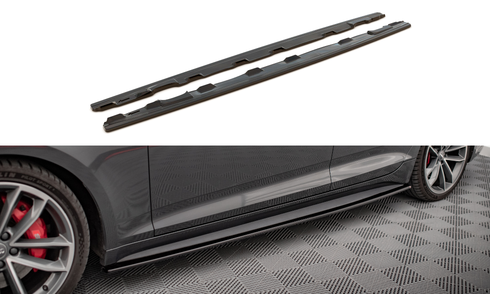Maxton Design Street+ Seitenschweller Leisten passend für Audi S5 / A5 S-Line F5 Sportback schwarz Hochglanz