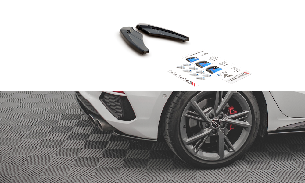 Maxton Design Heck Ansatz Flaps Diffusor V.1 passend für Audi S3 Sportback 8Y schwarz Hochglanz