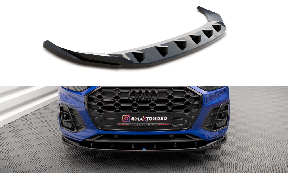 Maxton Design Street+ Spoilerlippe Front Ansatz V.2 passend für Audi SQ5 / Q5 S-Line SUV / Sportback Mk2 Facelift schwarz Hochglanz
