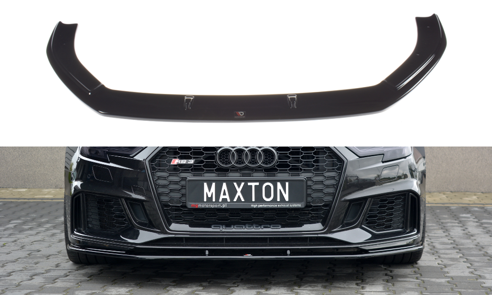 Maxton Design Street+ Spoilerlippe Front Ansatz V.1 passend für Audi RS3 Sportback 8V Facelift schwarz Hochglanz