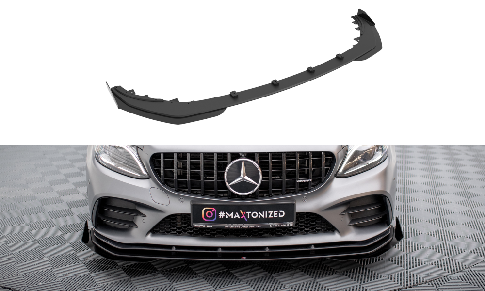 Maxton Design Street Pro Street+ Spoilerlippe Front Ansatz + Flaps passend für Mercedes-AMG C43 Coupe / Cabrio C205 Facelift / A205 Facelift schwarz Hochglanz