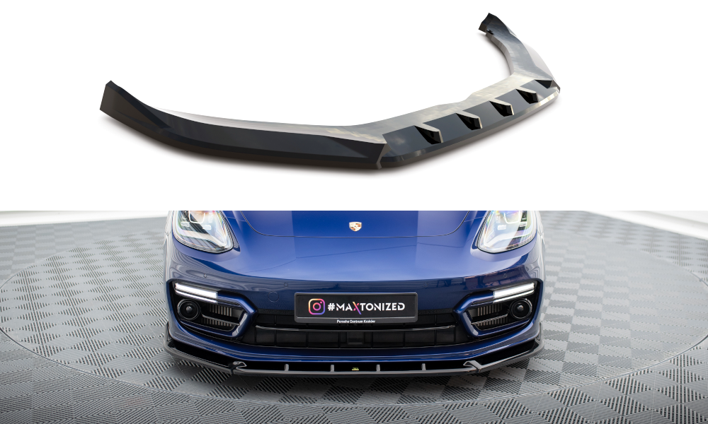 Maxton Design Street+ Spoilerlippe Front Ansatz passend für Porsche Panamera GTS Sport Turismo 971 Facelift schwarz Hochglanz