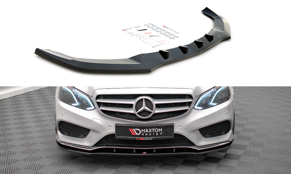 Maxton Design Street+ Spoilerlippe Front Ansatz V.1 passend für Mercedes-Benz E AMG-Line Limousine W212 Facelift schwarz Hochglanz
