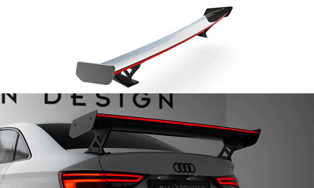 Maxton Design Carbon Spoiler With External Brackets Uprights + LED Audi A3 / A3 S-Line / S3 / RS3 Limousine 8V / 8V Facelift für Audi A3