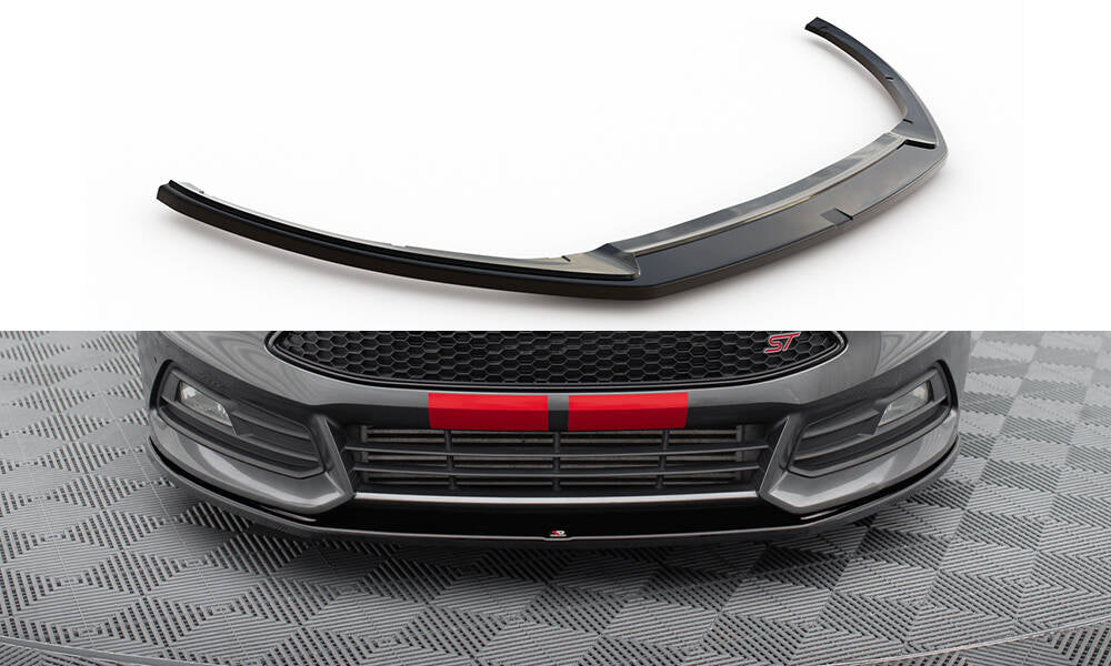 Maxton Design Street+ Spoilerlippe Front Ansatz V.2 passend für Ford Focus ST Mk3 Facelift schwarz Hochglanz