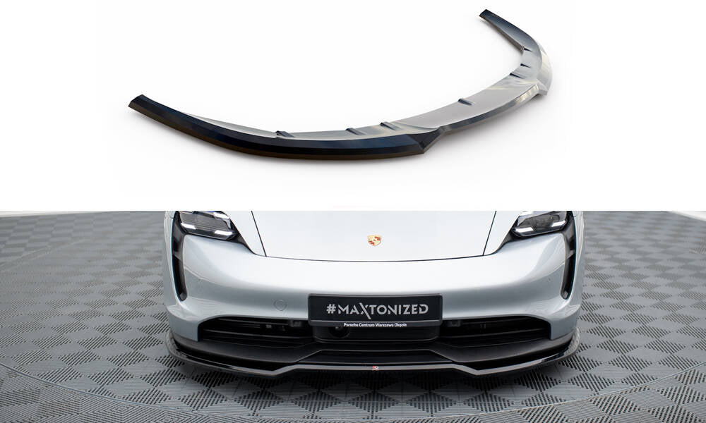 Maxton Design Street+ Spoilerlippe Front Ansatz passend für Porsche Taycan / Taycan 4 / Taycan 4S / Taycan GTS Mk1 schwarz Hochglanz