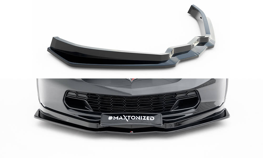 Maxton Design Street+ Spoilerlippe Front Ansatz V.1 passend für Chevrolet Corvette Stingray / Z06 C7 schwarz Hochglanz