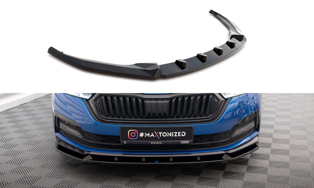 Maxton Design Street+ Spoilerlippe Front Ansatz V.1 passend für Skoda Octavia Sportline Mk4 schwarz Hochglanz