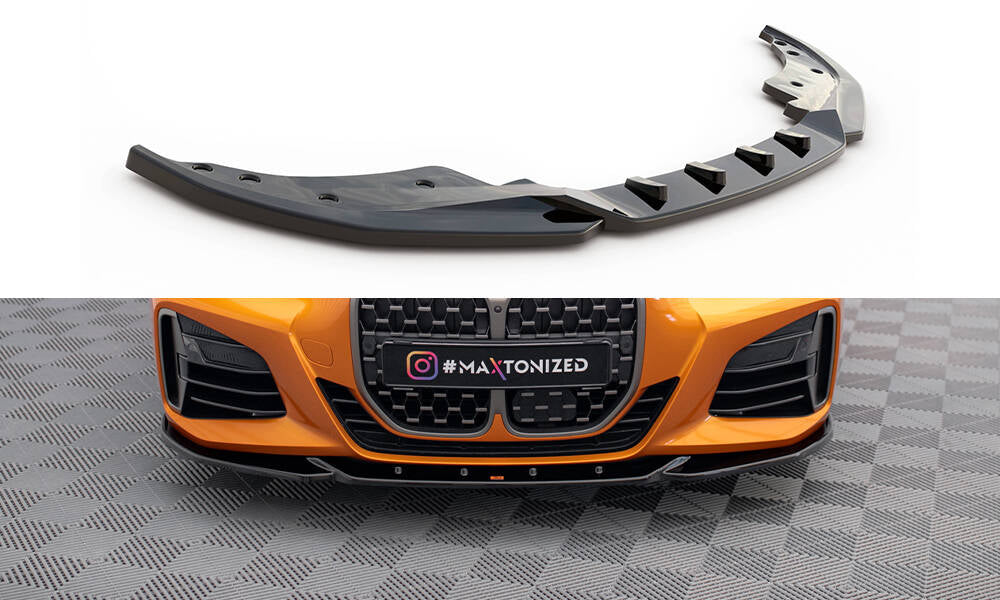 Maxton Design Street+ Spoilerlippe Front Ansatz V.4 passend für BMW 4er M-Paket / M440i G22 / G23 / G22 Facelift / G23 Facelift schwarz Hochglanz