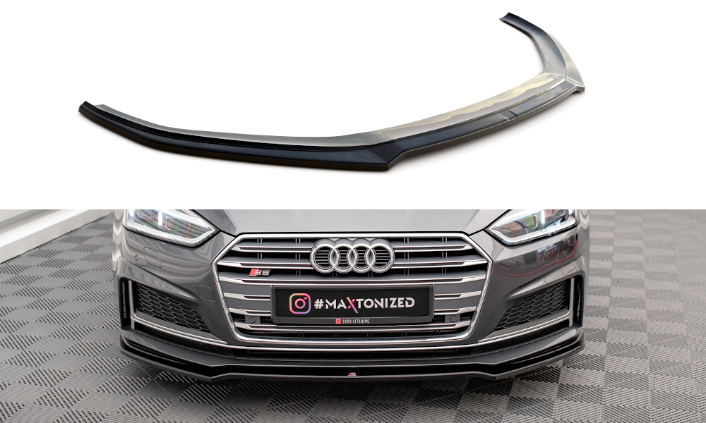 Maxton Design Street+ Spoilerlippe Front Ansatz V.1 passend für Audi S5 / A5 S-Line F5 Coupe / Sportback schwarz Hochglanz
