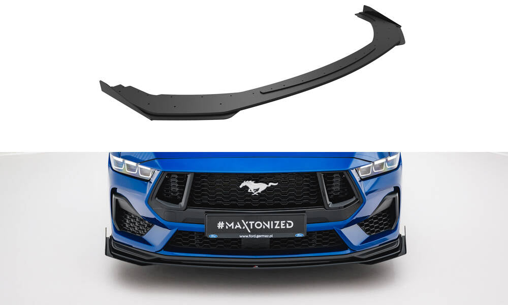 Maxton Design Street Pro Street+ Spoilerlippe Front Ansatz + Flaps passend für Ford Mustang GT Mk7 schwarz Hochglanz