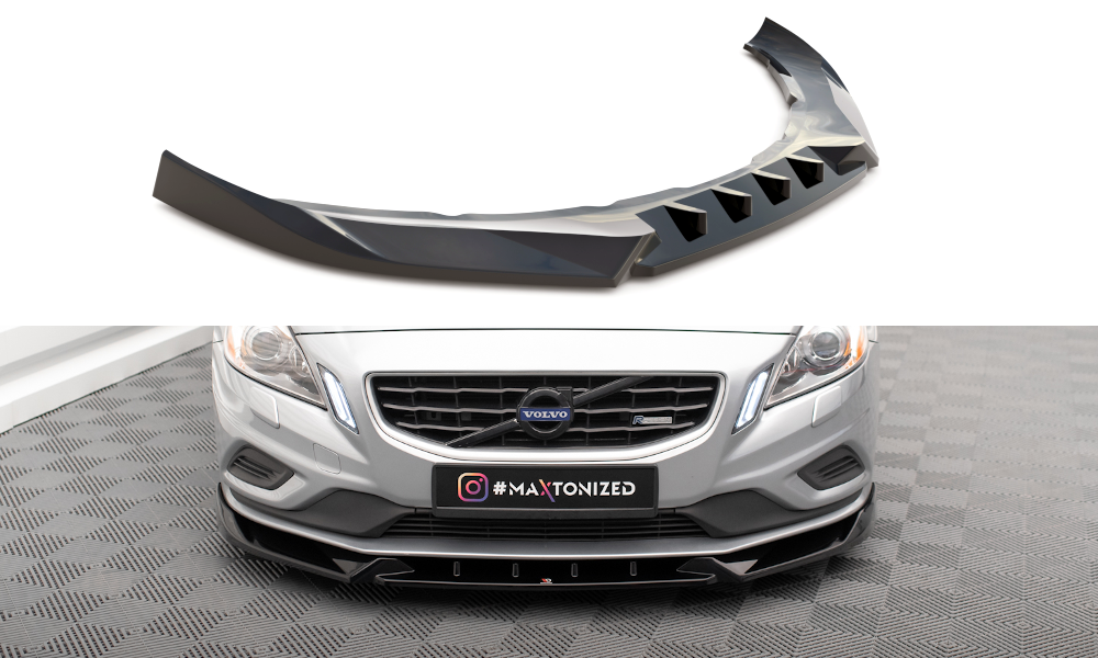 Maxton Design Street+ Spoilerlippe Front Ansatz V.1 passend für Volvo S60 R-Design Mk2 schwarz Hochglanz