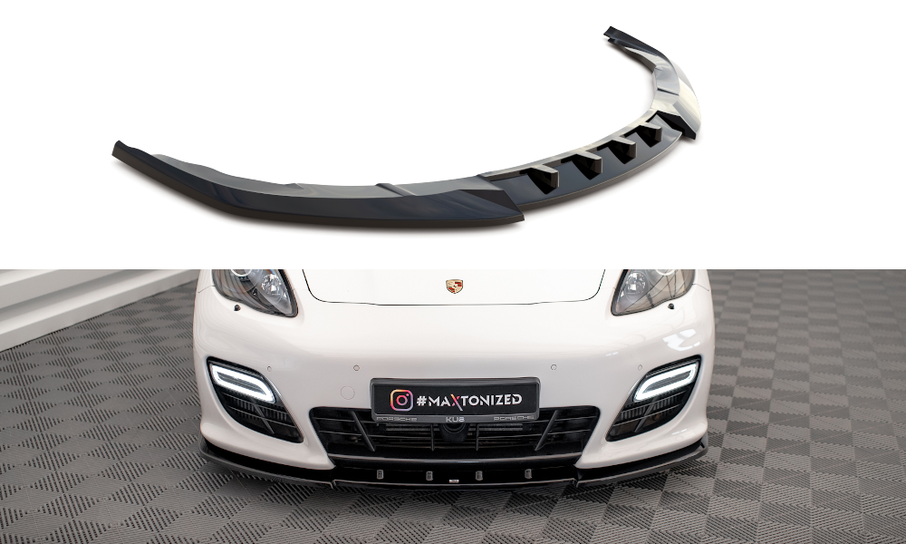 Maxton Design Street+ Spoilerlippe Front Ansatz V.1 passend für Porsche Panamera Turbo Sport Design Package 970 schwarz Hochglanz