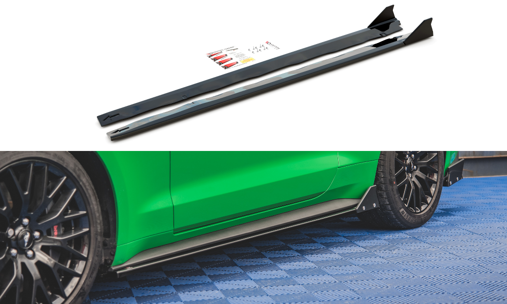 Maxton Design Street+ Seitenschweller Leisten + Flaps passend für Ford Mustang GT Mk6 Facelift