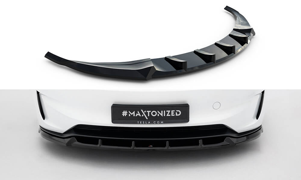 Maxton Design Street+ Spoilerlippe Front Ansatz V.2 passend für Tesla Model 3 Performance Mk1 Facelift schwarz Hochglanz