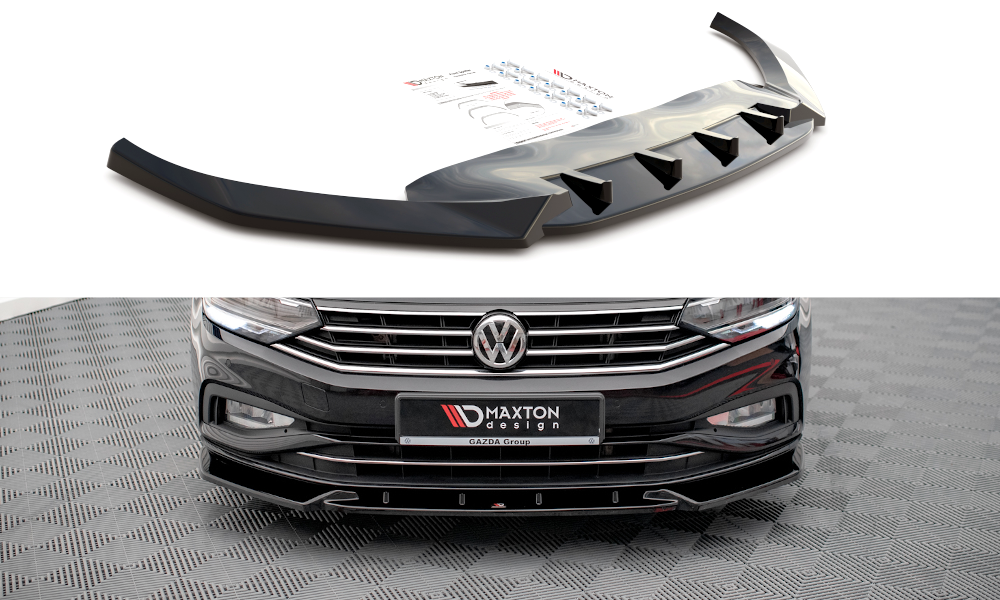 Maxton Design Street+ Spoilerlippe Front Ansatz V.2 passend für VW Passat B8 Facelift schwarz Hochglanz