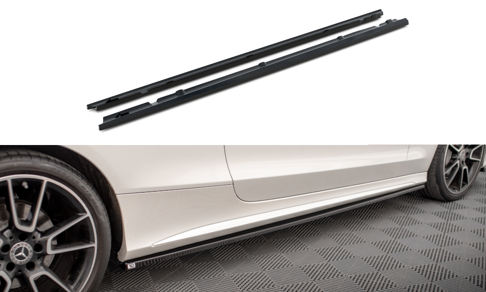 Maxton Design Street+ Seitenschweller Leisten passend für Mercedes-Benz C Coupe AMG-Line C205 Facelift schwarz Hochglanz