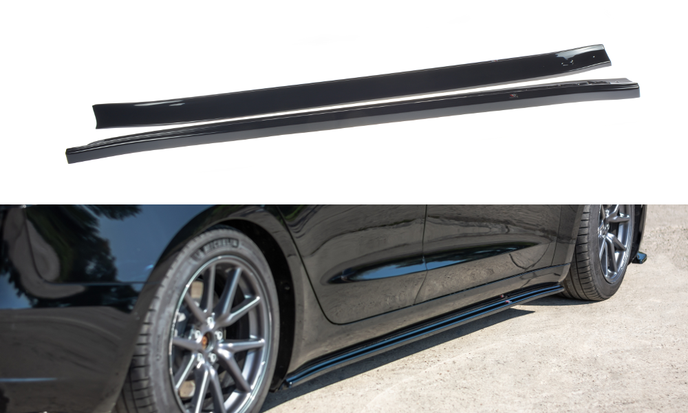 Maxton Design Street+ Seitenschweller Leisten passend für Tesla Model 3 / Model 3 Performance Mk1 / Mk1 Facelift schwarz Hochglanz