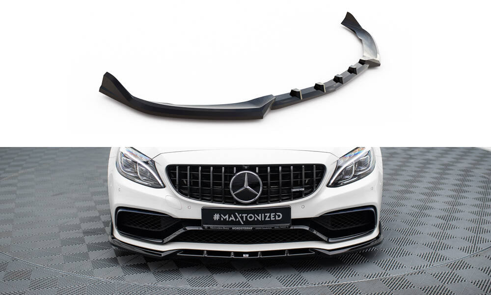 Maxton Design Street+ Spoilerlippe Front Ansatz V.2 passend für Mercedes-AMG C63 Limousine / Kombi W205 / S205 schwarz Hochglanz