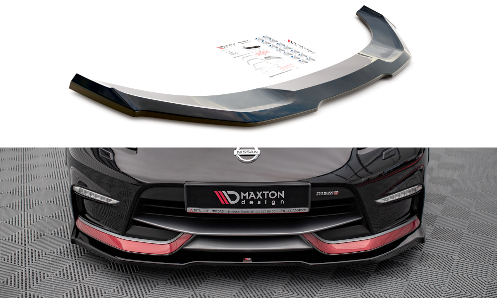 Maxton Design Street+ Spoilerlippe Front Ansatz V.1 passend für Nissan 370Z Nismo Facelift schwarz Hochglanz