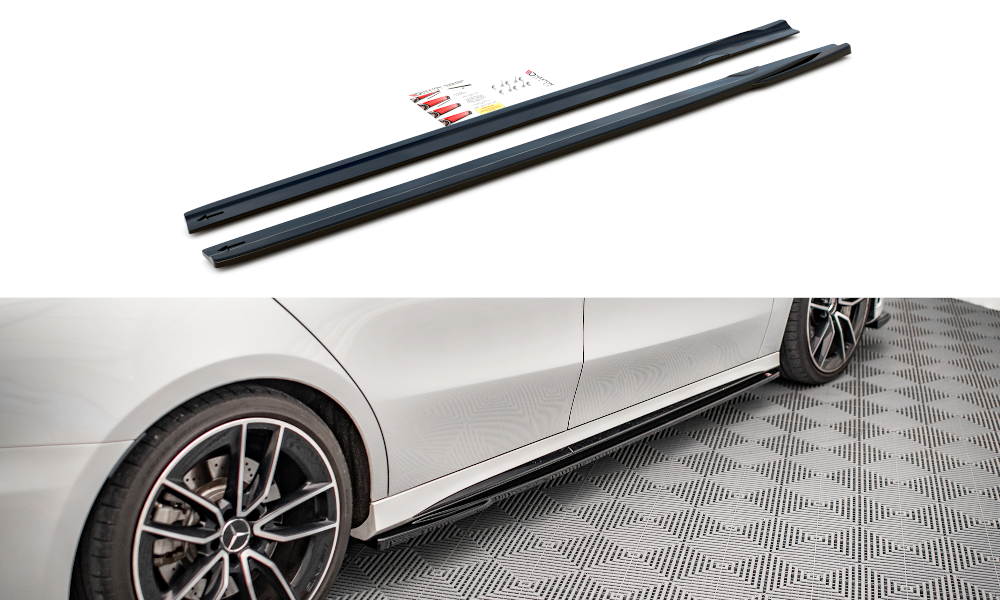 Maxton Design Street+ Seitenschweller Leisten V.2 passend für Mercedes A35 AMG / AMG-Line W177 schwarz Hochglanz