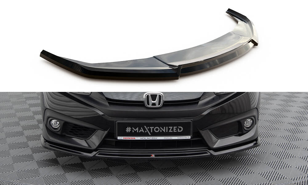 Maxton Design Street+ Spoilerlippe Front Ansatz V.2 passend für Honda Civic Limousine Mk10 schwarz Hochglanz