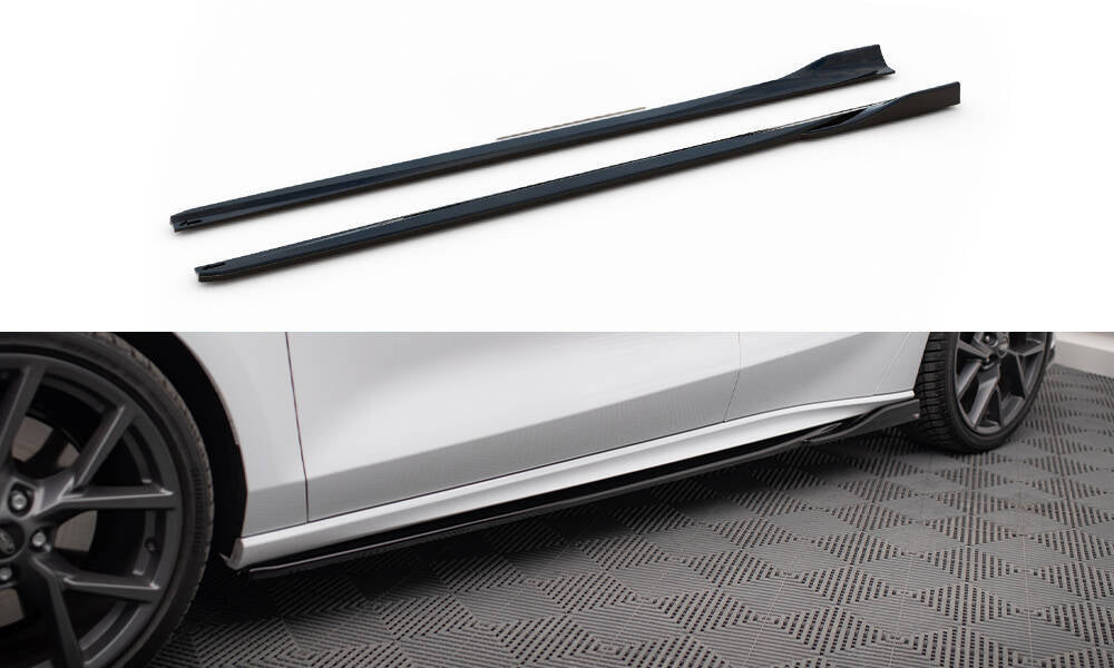 Maxton Design Street+ Seitenschweller Leisten passend für V.4 Ford Focus ST / ST-Line Mk4 Facelift schwarz Hochglanz