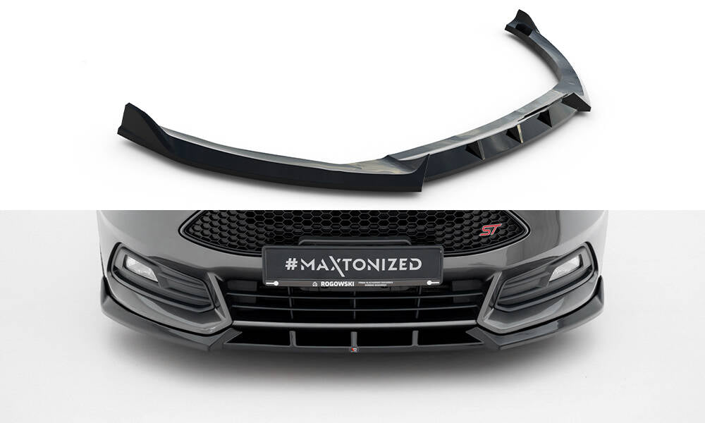 Maxton Design Street+ Spoilerlippe Front Ansatz V.6 passend für Ford Focus ST Mk3 Facelift schwarz Hochglanz