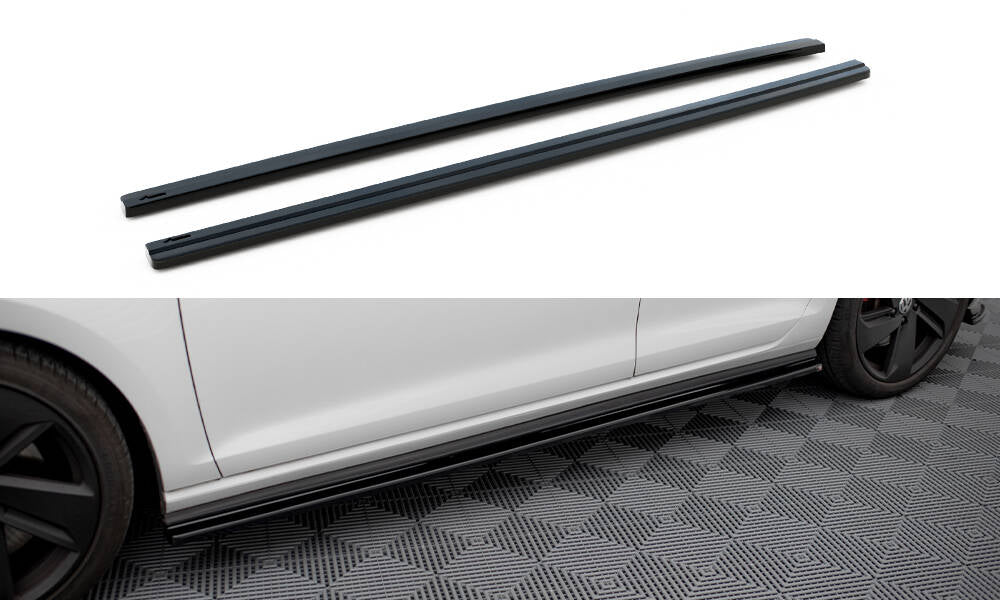 Maxton Design Street+ Seitenschweller Leisten passend für V.1 passend für VW Golf GTI / GTD Mk7 / Mk7 Facelift (breit) schwarz Hochglanz