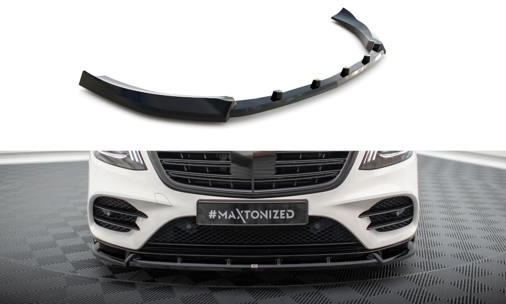 Maxton Design Street+ Spoilerlippe Front Ansatz V.2 passend für Mercedes-Benz S AMG-Line W222 Facelift schwarz Hochglanz