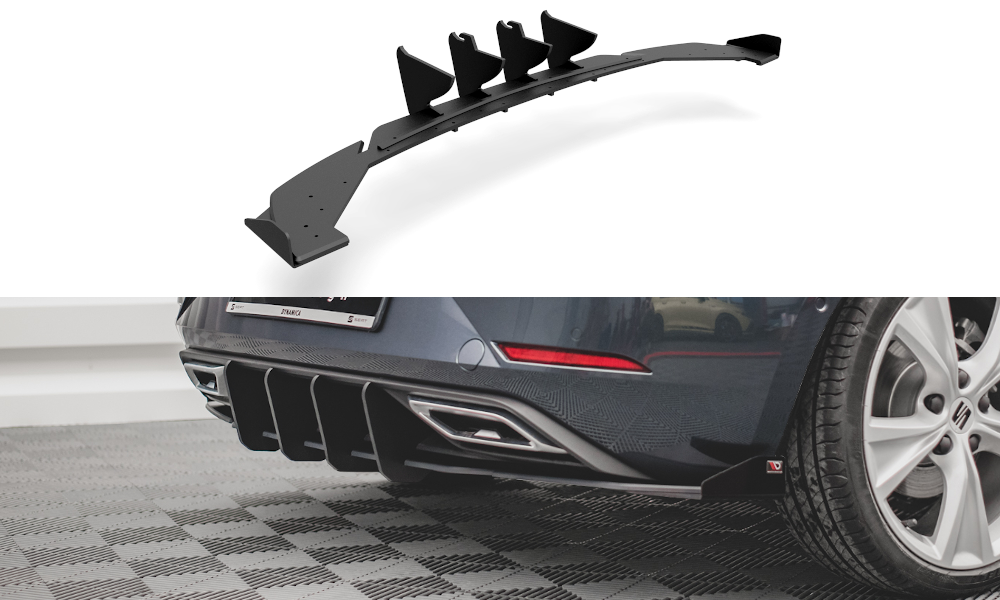 Maxton Design Street Pro Diffusor Heck Ansatz + Flaps passend für Seat Leon FR Hatchback Mk4 schwarz Hochglanz