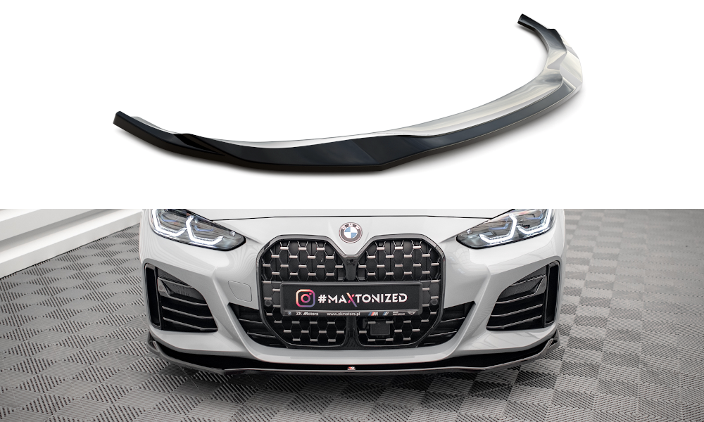 Maxton Design Street+ Spoilerlippe Front Ansatz V.1 passend für BMW 4er / i4 Gran Coupe M-Paket / M440i G26 schwarz Hochglanz
