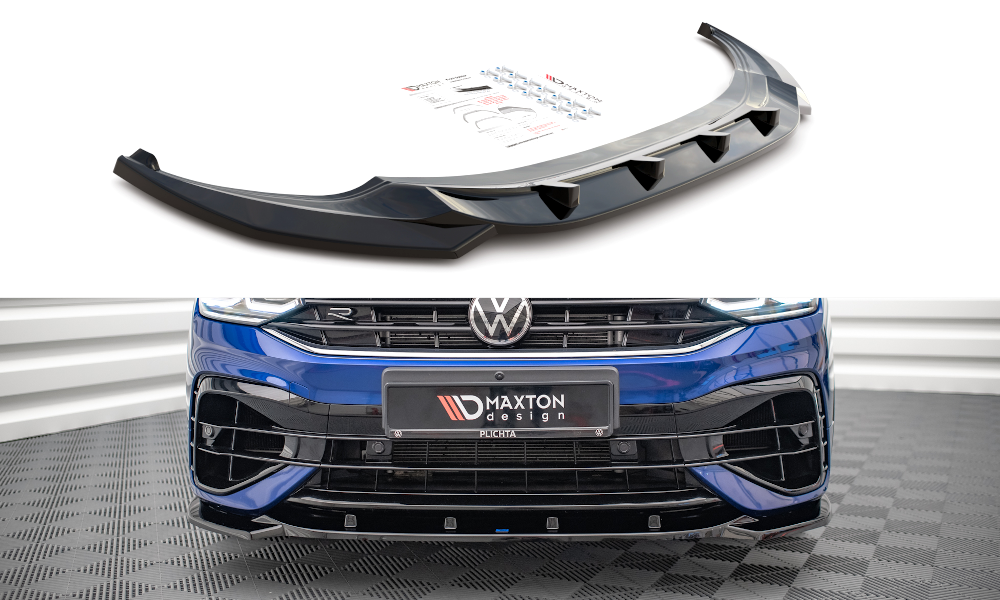 Maxton Design Street+ Spoilerlippe Front Ansatz V.3 passend für VW Tiguan R / R-Line Mk2 Facelift schwarz Hochglanz