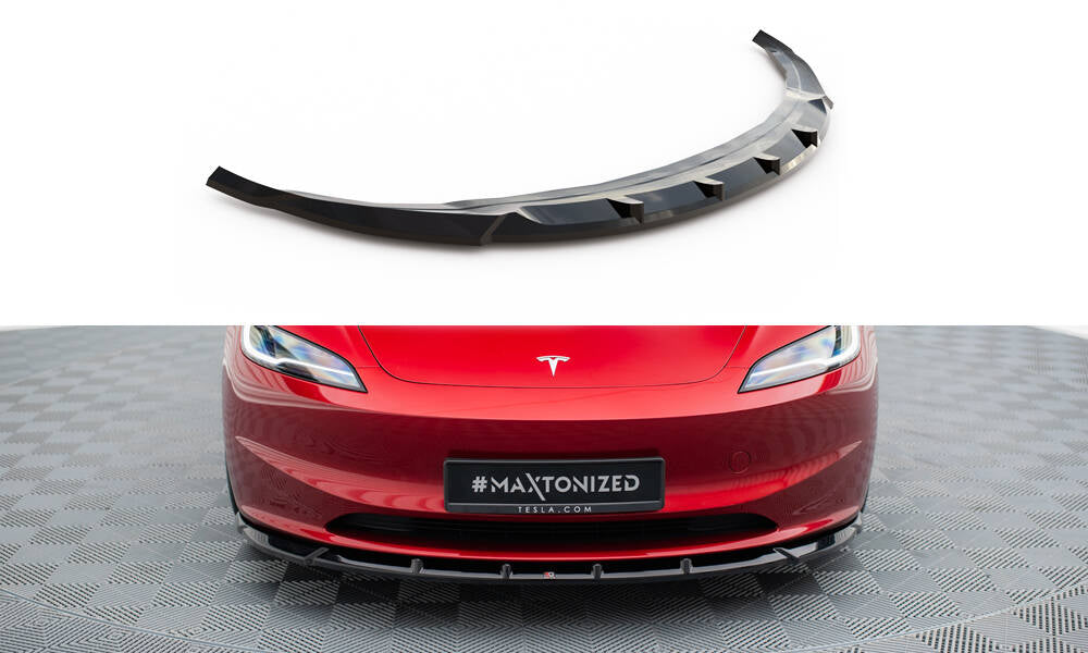 Maxton Design Street+ Spoilerlippe Front Ansatz passend für V.2 Tesla Model 3 Project HighlandFacelift schwarz Hochglanz