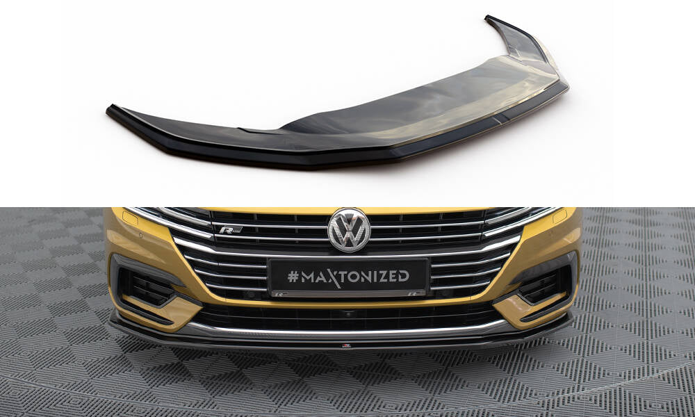 Maxton Design Street+ Spoilerlippe Front Ansatz V.1 passend für VW Arteon R-Line Limousine / Shooting Brake Mk1 schwarz Hochglanz