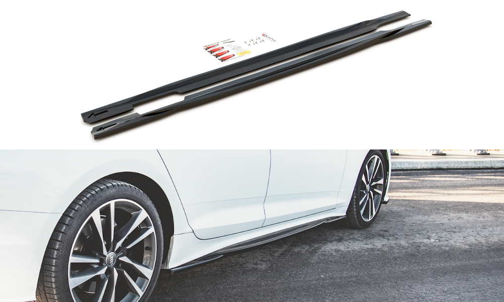 Maxton Design Street+ Seitenschweller Leisten passend für Audi S5 / A5 S-Line Sportback F5 Facelift schwarz Hochglanz