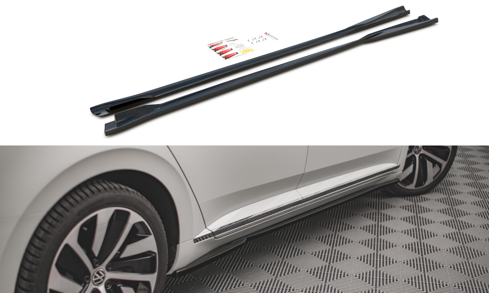 Maxton Design Street+ Seitenschweller Leisten passend für VW Arteon R/ R-Line Limousine / Shooting Brake Mk1 Facelift schwarz Hochglanz