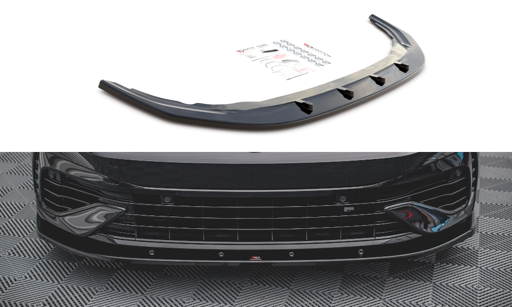 Maxton Design Street+ Spoilerlippe Front Ansatz V.1 passend für VW Golf R Hatchback / Variant Mk8 schwarz Hochglanz