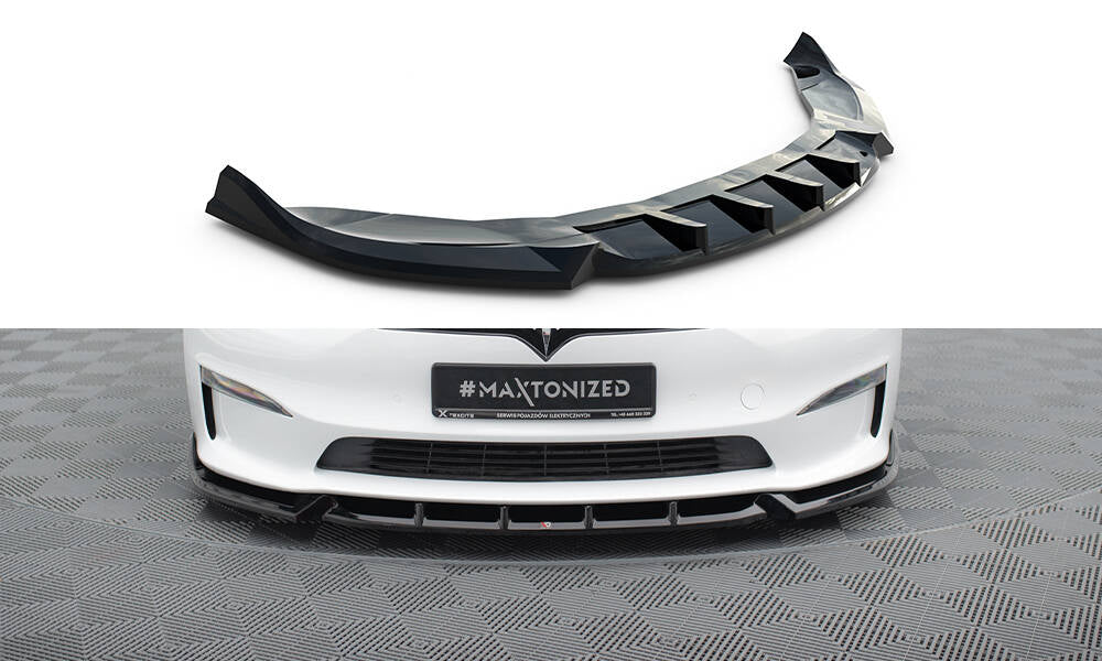 Maxton Design Street+ Spoilerlippe Front Ansatz V.1 passend für Tesla Model S Plaid Mk1 Facelift schwarz Hochglanz