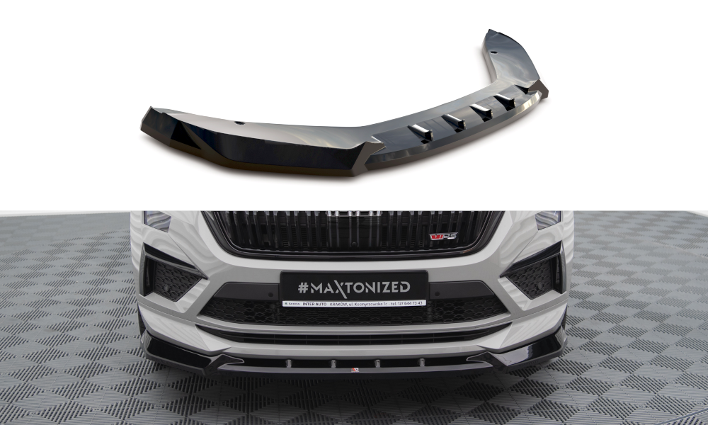 Maxton Design Street+ Spoilerlippe Front Ansatz V.1 passend für Skoda Kodiaq RS Mk1 Facelift schwarz Hochglanz