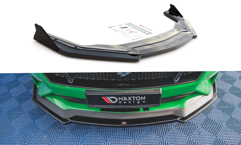 Maxton Design Street+ Spoilerlippe Front Ansatz V.2 + Flaps passend für Ford Mustang GT Mk6 Facelift
