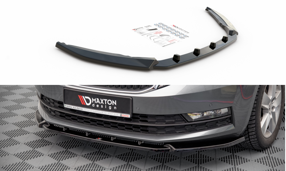 Maxton Design Street+ Spoilerlippe Front Ansatz V.1 passend für Skoda Octavia Mk3 Facelift schwarz Hochglanz
